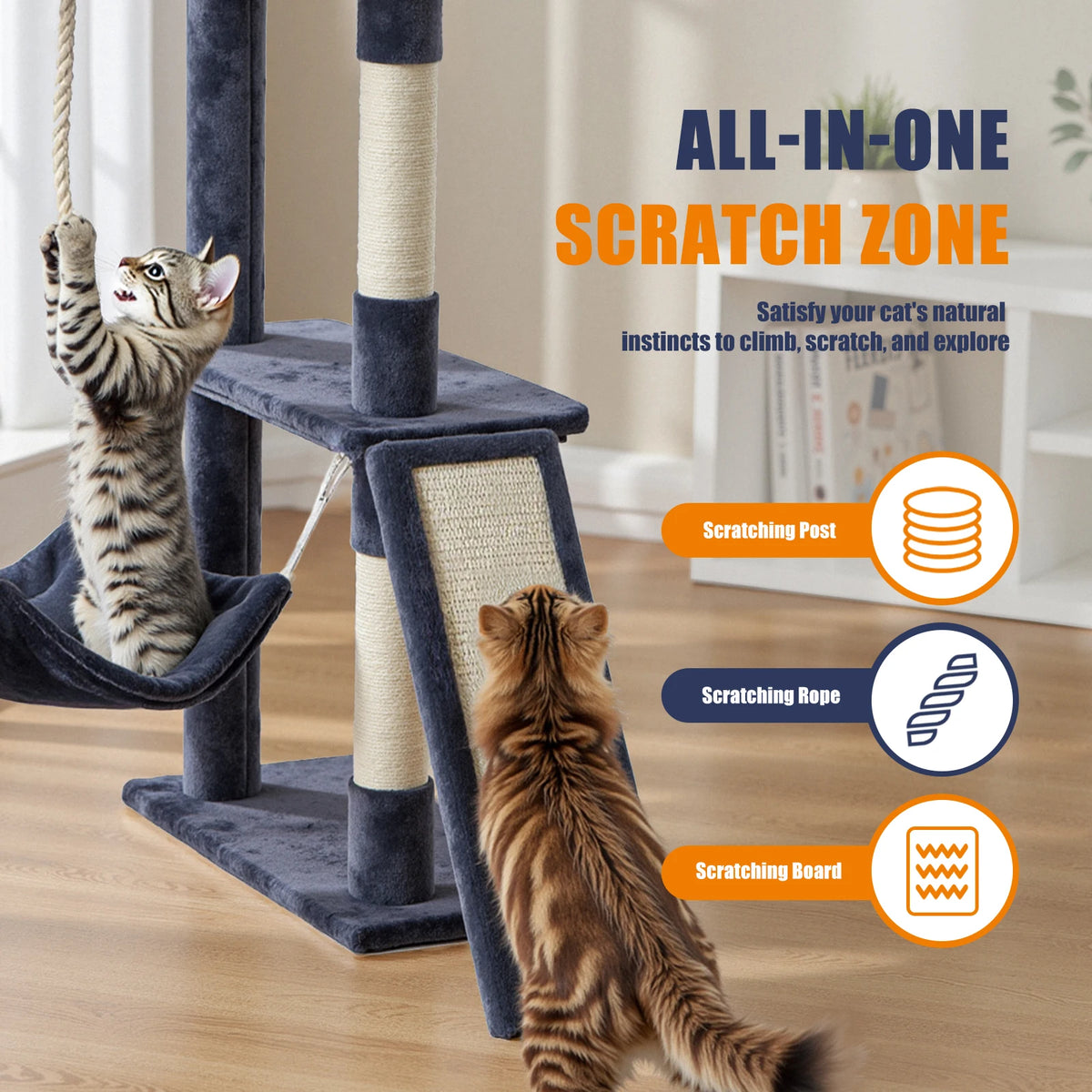 JHK Multilevel Cat Tree With Sisal Scratching Posts And Lounge