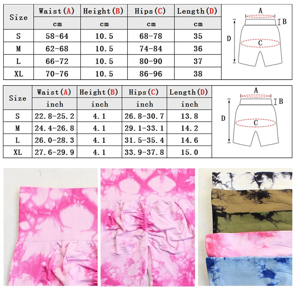 Tie-Dye Yoga Shorts for Women High Elastic Gym Shorts Push Up Sports Shorts Running Workout Fitness Women Short Sports Leggings