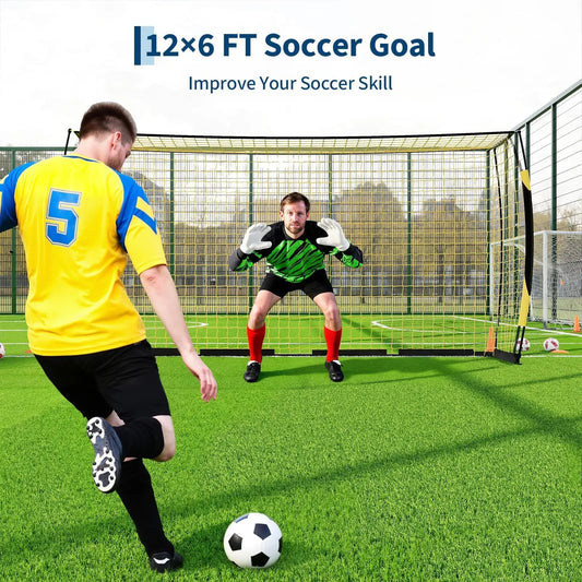 Soccer Goals, 12x6/ 6x4 FT Soccer Goal Set, Soccer Training Equipment Quick Setup, Portable Net Collapsible Metal Base