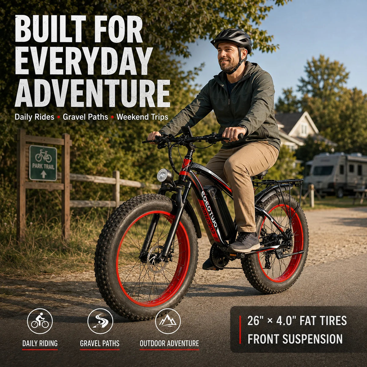 EOEOTWO 26" Fat Tire Electric Bike for Adults, 1000W Motor 1500W Peak, 48V 15Ah Battery, 34 MPH Max Speed, Up to 60 Miles Long Range