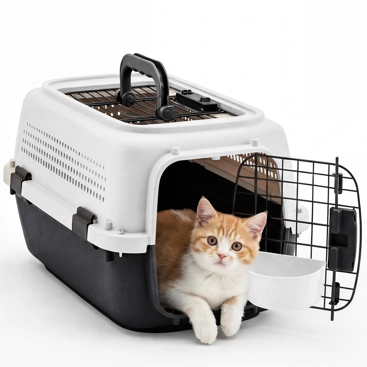 Durable Pet Carrier With Enhanced Latches And Bowl For Pets