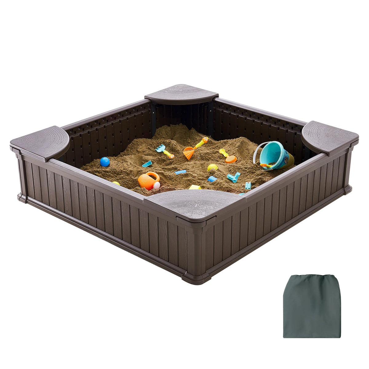 SucceBuy Sandbox With Cover Square Sand Pit Corner Seating