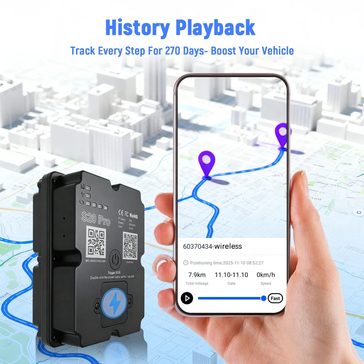 4G GPS Tracker 7500mAh Strong Magnetic Real-Time Locator for Car Motorcycle Bicycle Vehicle Tracking Device APP Control