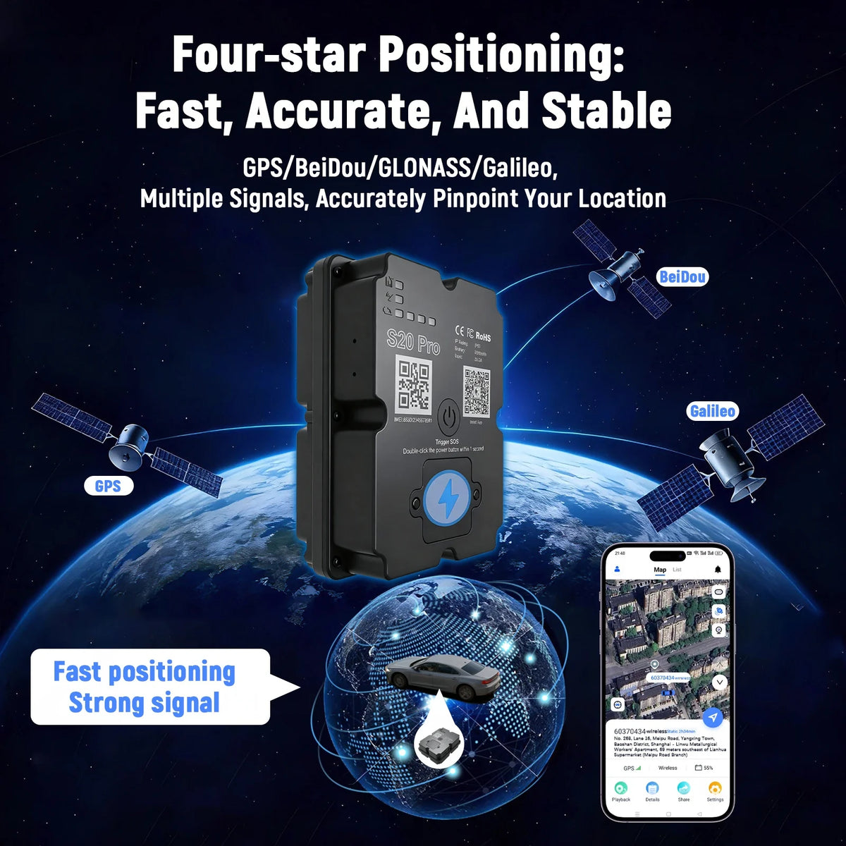 4G GPS Tracker 7500mAh Strong Magnetic Real-Time Locator for Car Motorcycle Bicycle Vehicle Tracking Device APP Control