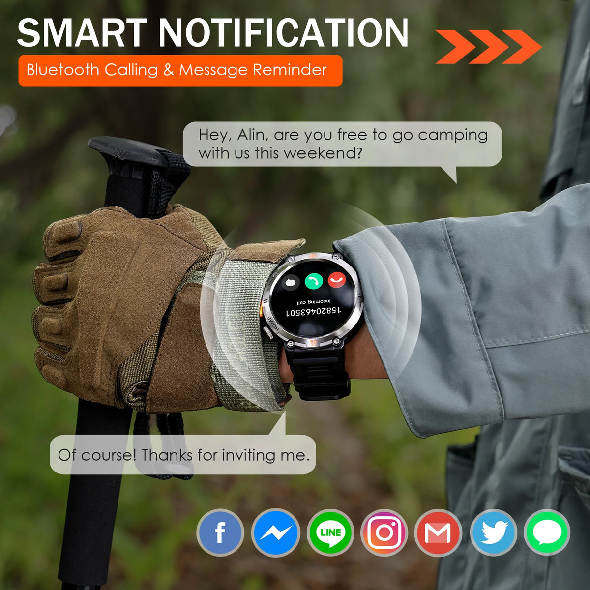 Eigiis Ke3 Bluetooth Smartwatch With Heart Rate And Flashlight
