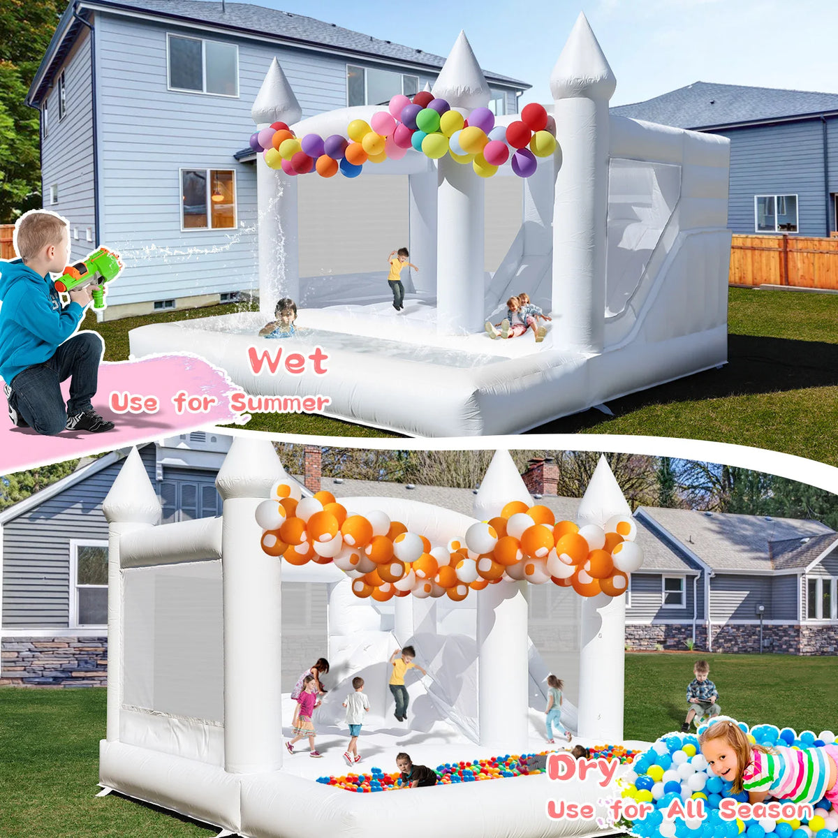 13ft Commercial PVC White Bounce House Inflatable Wedding Castle for Adult Kids Children's playground, children's toys
