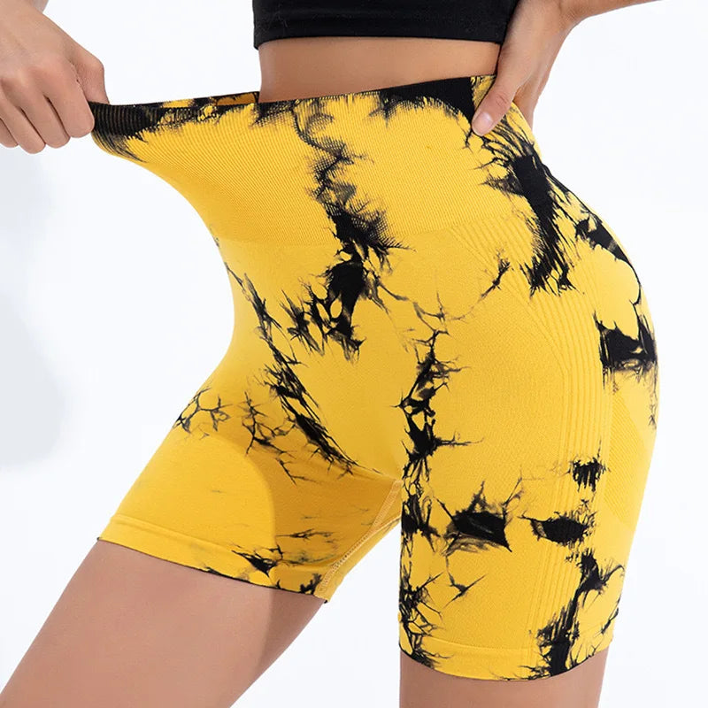 Tie-Dye Yoga Shorts for Women High Elastic Gym Shorts Push Up Sports Shorts Running Workout Fitness Women Short Sports Leggings