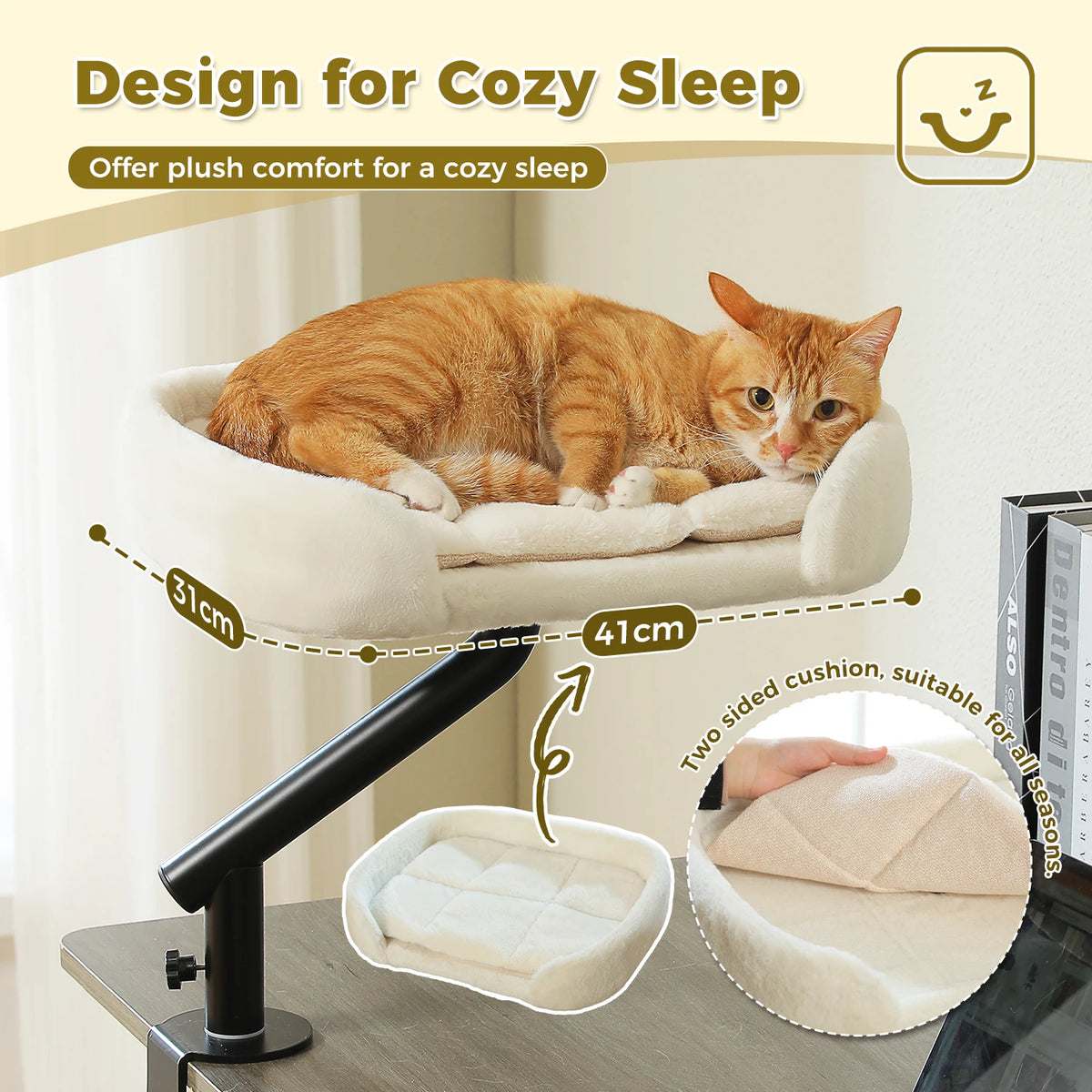 PAWZ Road Adjustable Cat Desk Bed With Plush Hammock