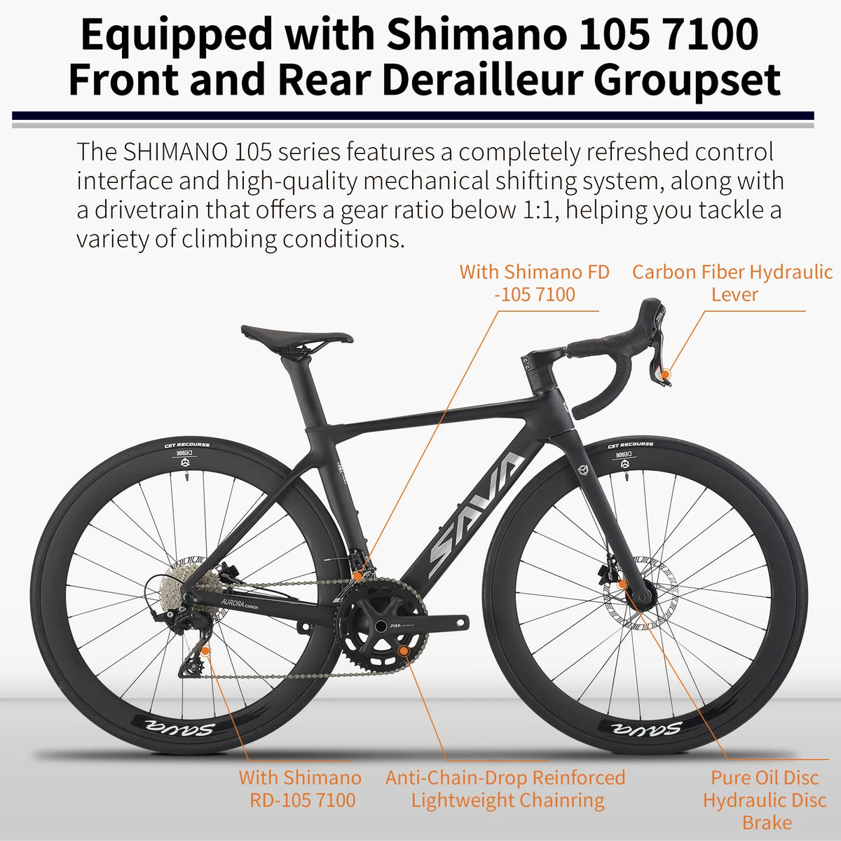 SAVA A7L Carbon Fiber Road Bike With Shimano R7100 Components