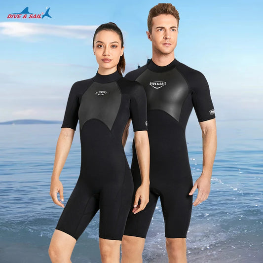 Men Women Short Sleeve Neoprene Wetsuit Snorkeling Scuba Diving Suit