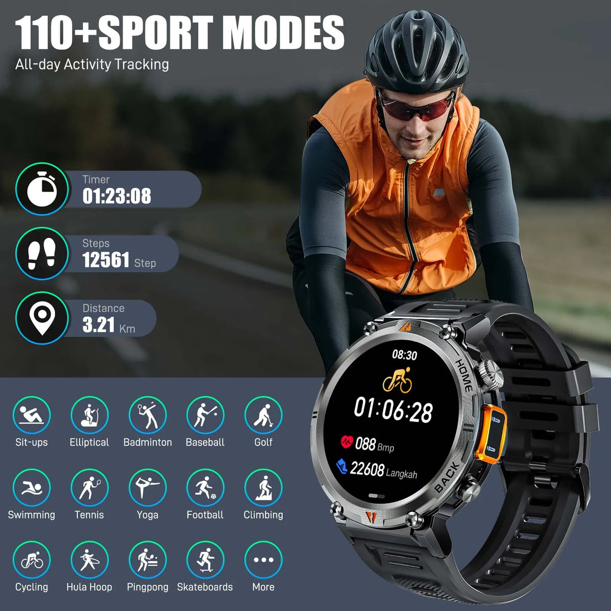 Eigiis Ke3 Bluetooth Smartwatch With Heart Rate And Flashlight