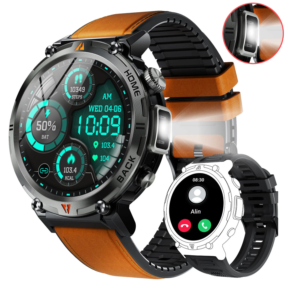 Eigiis Ke3 Bluetooth Smartwatch With Heart Rate And Flashlight