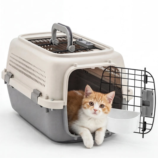 Durable Pet Carrier With Enhanced Latches And Bowl For Pets