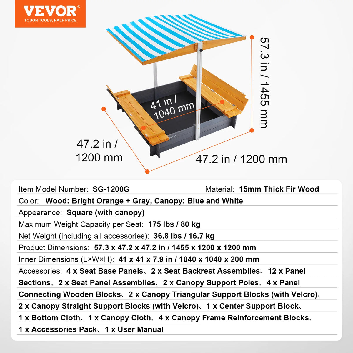 SucceBuy Sandbox With Cover Square Sand Pit Corner Seating