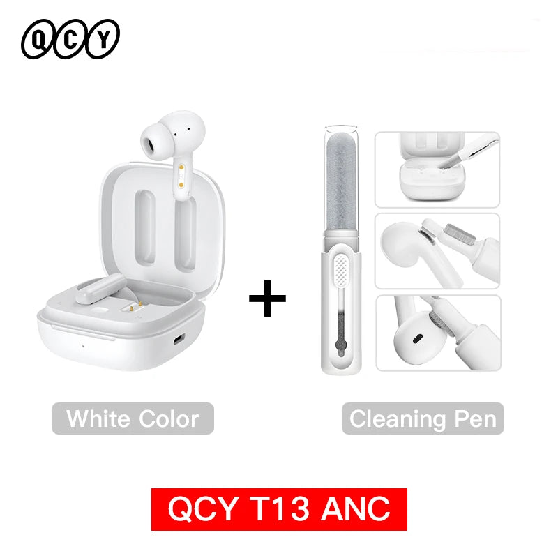 QCY T13 ANC Wireless Earphones Bluetooth 5.3 28dB Active Noise Cancellation Headphones 4 Mics ENC TWS Earbuds 68ms Low Latency