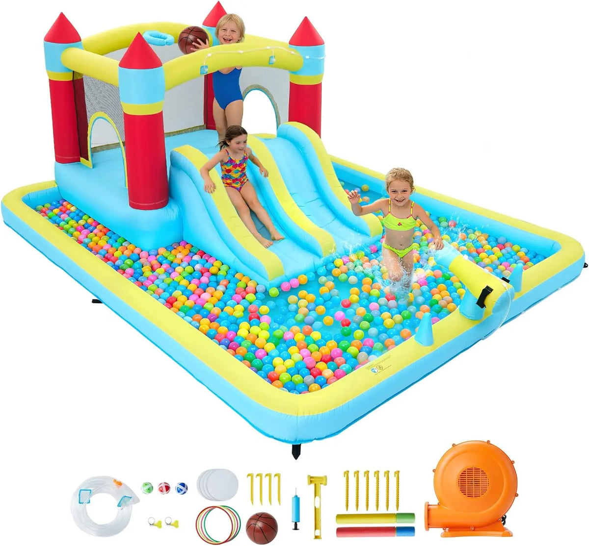 Indoor Outdoor Bounce House for Kids Inflatable Jump Castle with Slide & Blower – Home Backyard or Commercial Play Family Fun