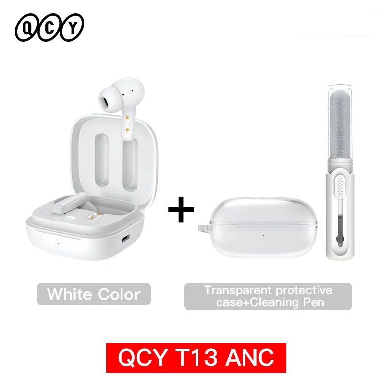 QCY T13 ANC Wireless Earphones Bluetooth 5.3 28dB Active Noise Cancellation Headphones 4 Mics ENC TWS Earbuds 68ms Low Latency