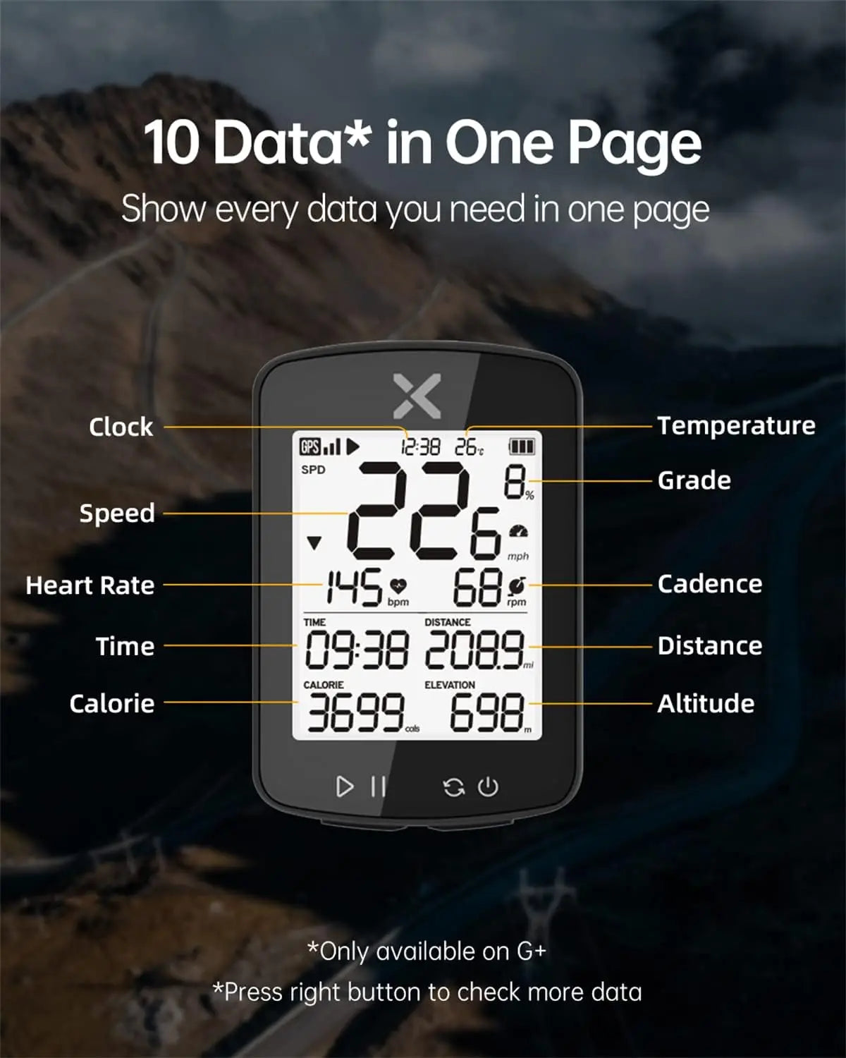 G+ Gen2 GPS Bike Computer ANT+/ Bluetooth IPX7 Cycling Computer Rechargeable Bicycle Speedometer