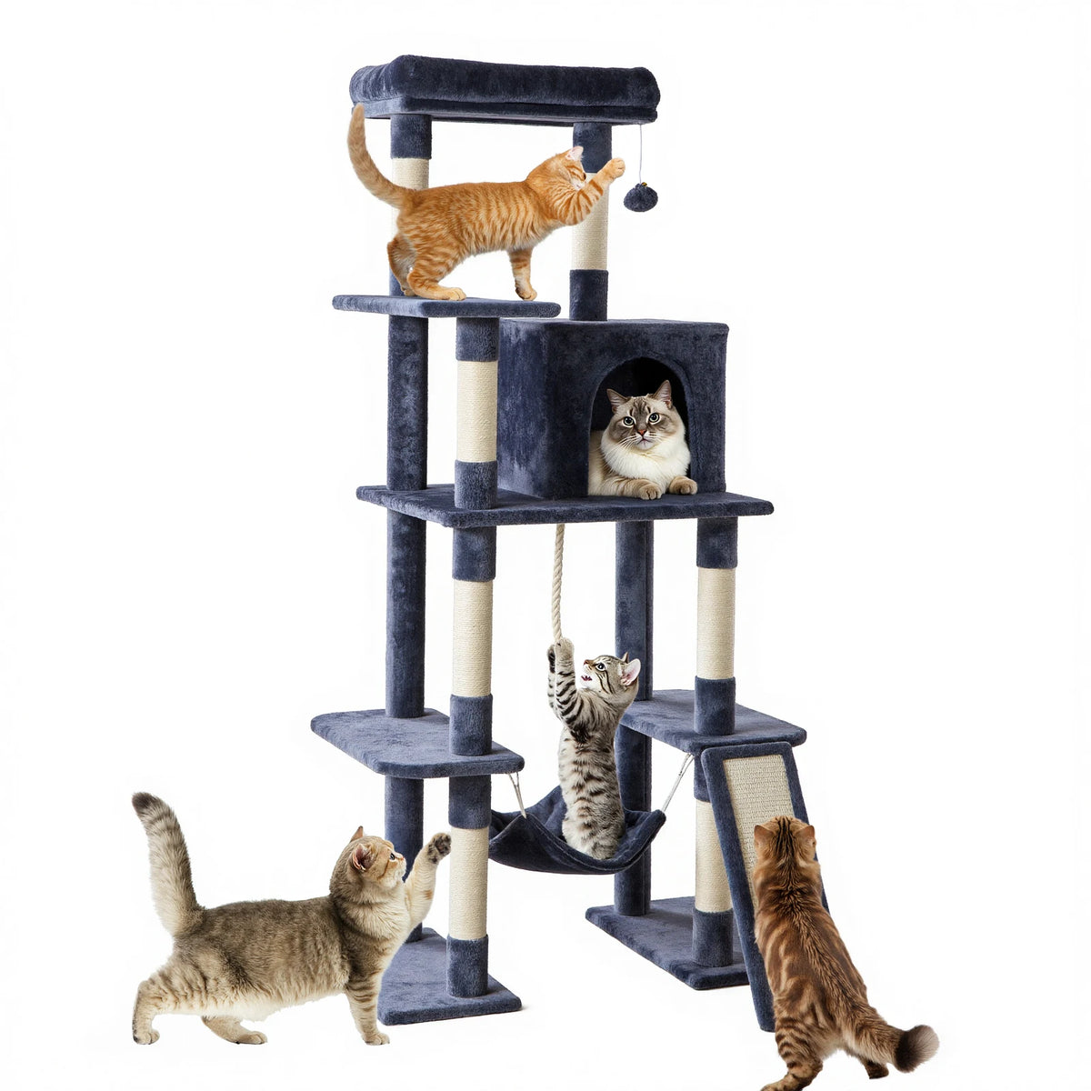 JHK Multilevel Cat Tree With Sisal Scratching Posts And Lounge