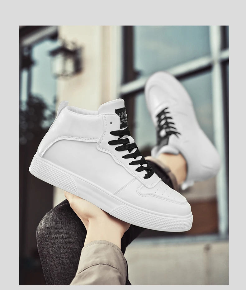 Men's Height Increasing High Top Canvas Sneakers Lace Up Shoes