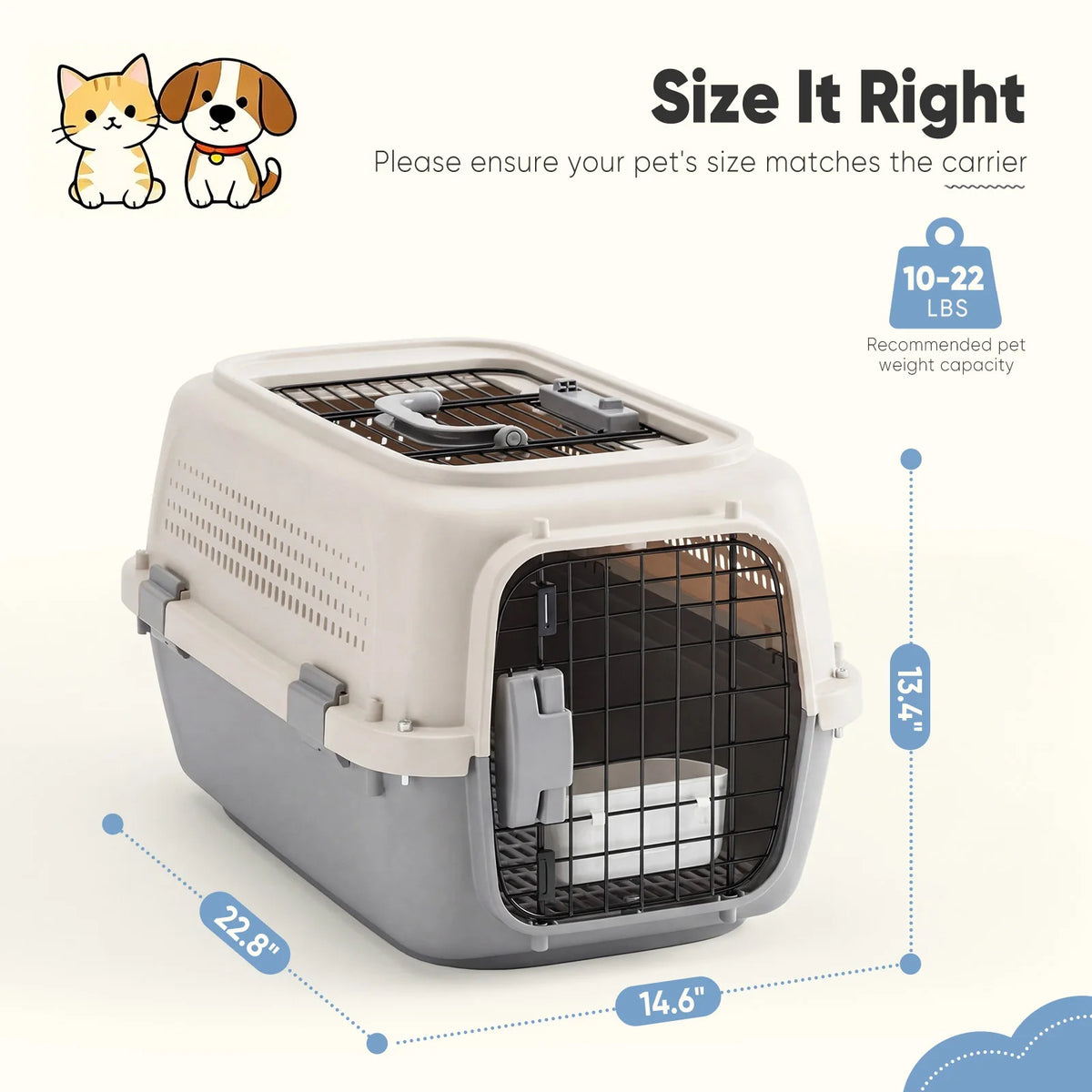 Durable Pet Carrier With Enhanced Latches And Bowl For Pets