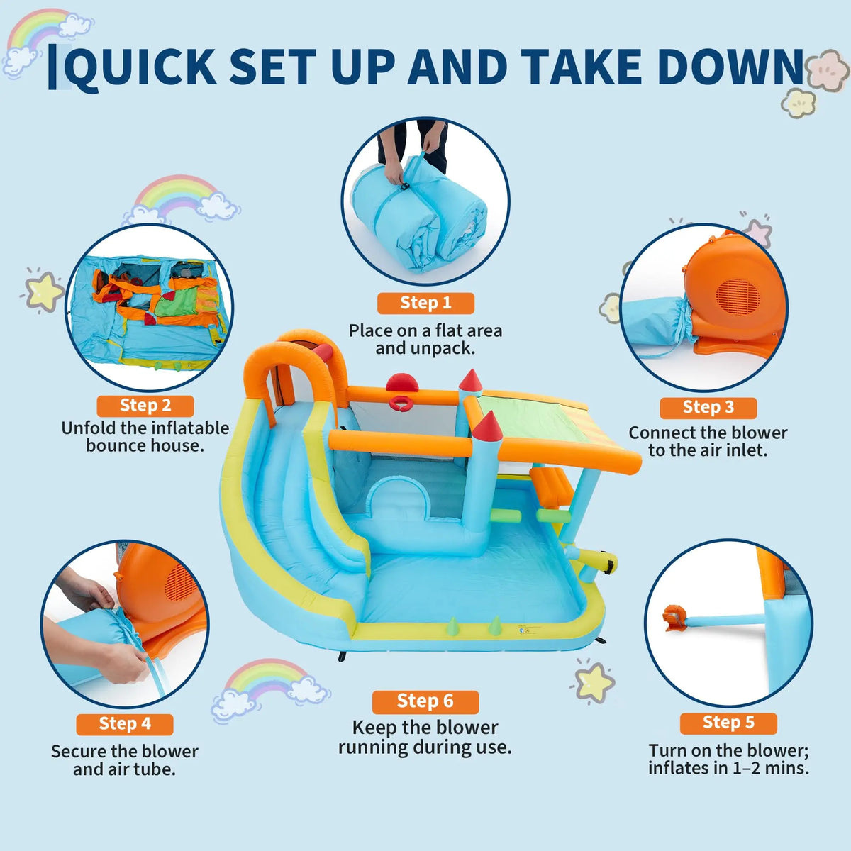 14FT HImiss Kids Bounce House With Slide And Blower