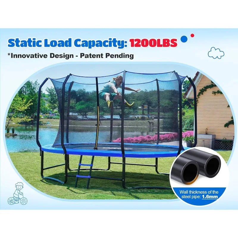 ORCC Oval Outdoor Trampoline with Safety Net - Recreational Gymnastics Trampoline for Kids, Heavy-Duty Galvanized Steel Frame