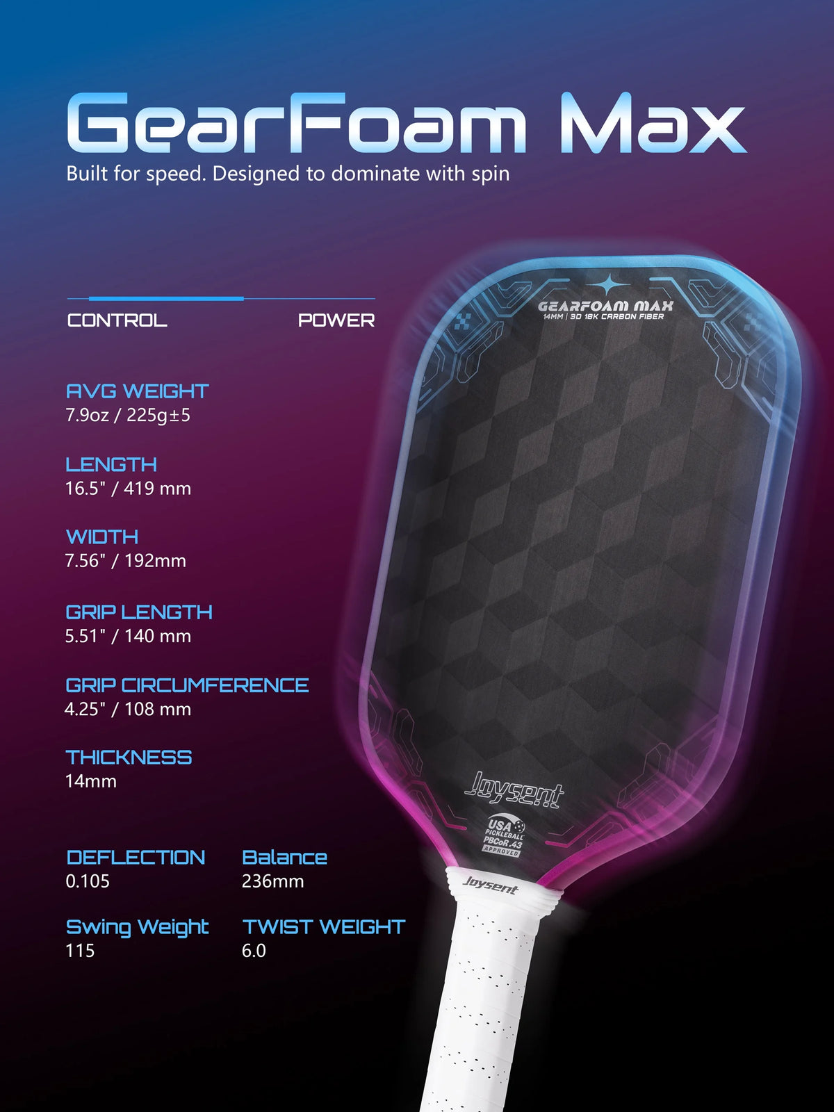 Joysent Usapa Certified 3D Carbon Fiber Pickleball Paddle