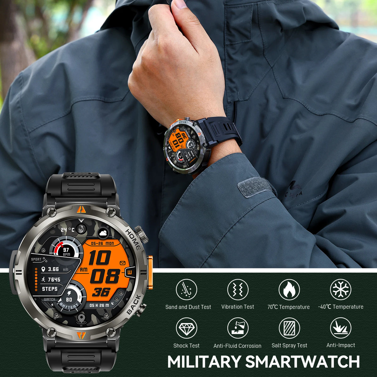 Eigiis Ke3 Bluetooth Smartwatch With Heart Rate And Flashlight