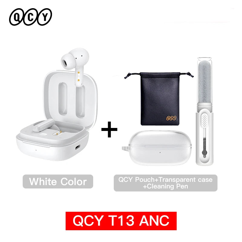 QCY T13 ANC Wireless Earphones Bluetooth 5.3 28dB Active Noise Cancellation Headphones 4 Mics ENC TWS Earbuds 68ms Low Latency