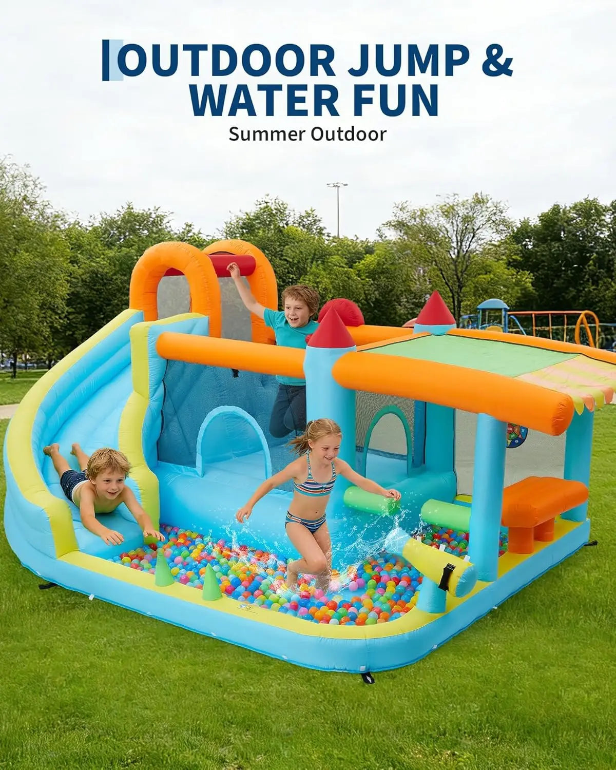 Indoor Outdoor Bounce House for Kids Inflatable Jump Castle with Slide & Blower – Home Backyard or Commercial Play Family Fun