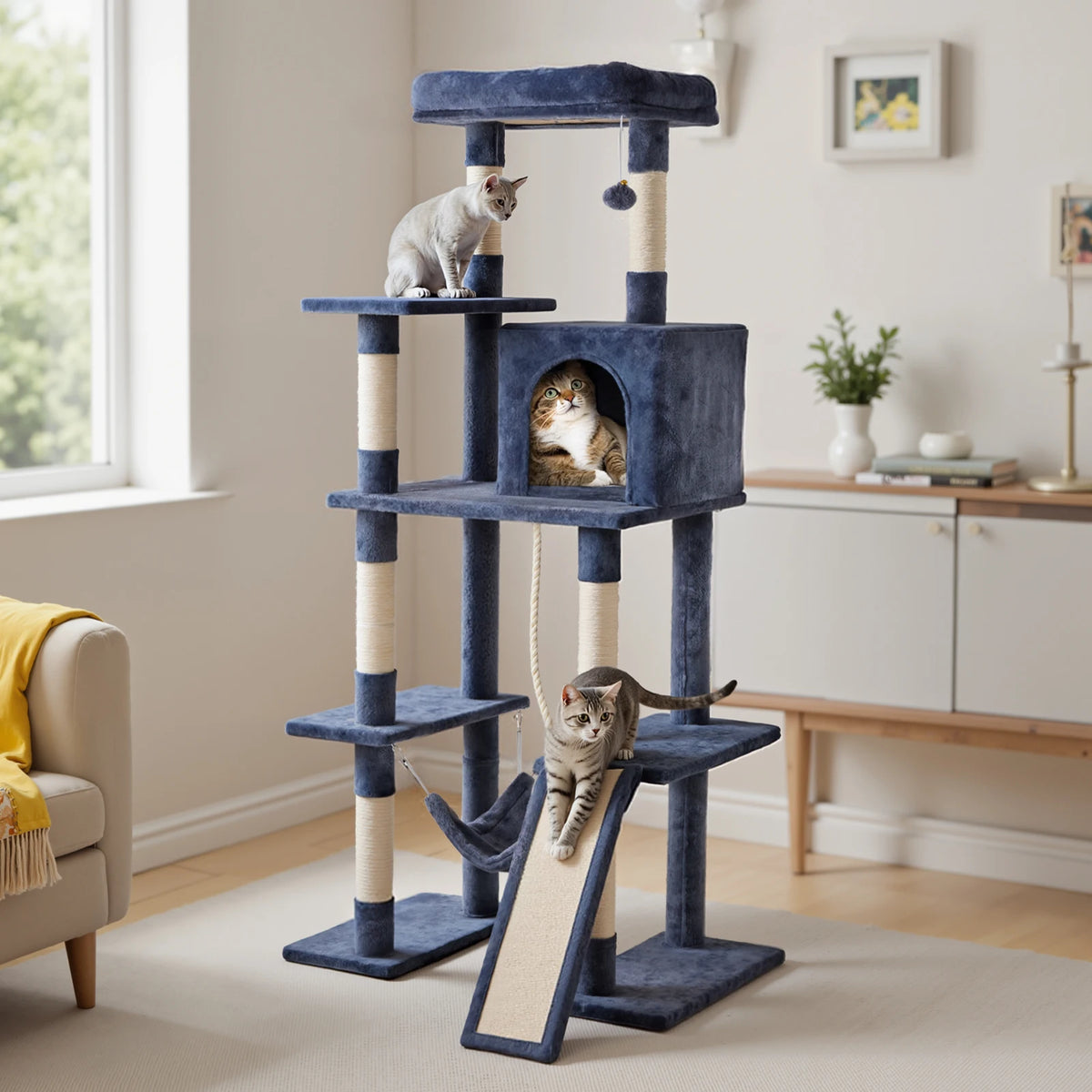 JHK Multilevel Cat Tree With Sisal Scratching Posts And Lounge