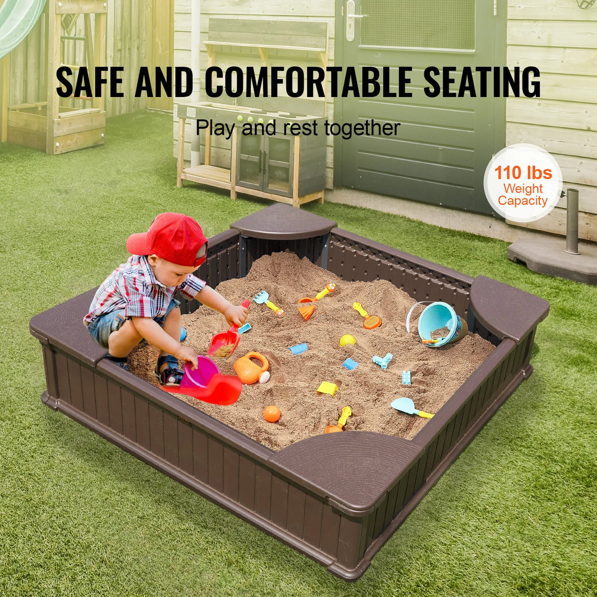 SucceBuy Sandbox With Cover Square Sand Pit Corner Seating