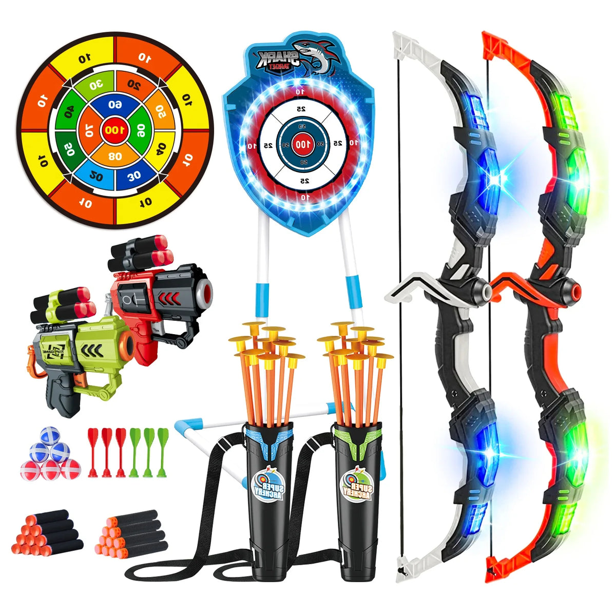 VATOS Night-Light Bow Arrow Guns Toy For Kids Archery Stand Target Board Indoor Outdoor Game Toys Boys Girls Christmas Gift