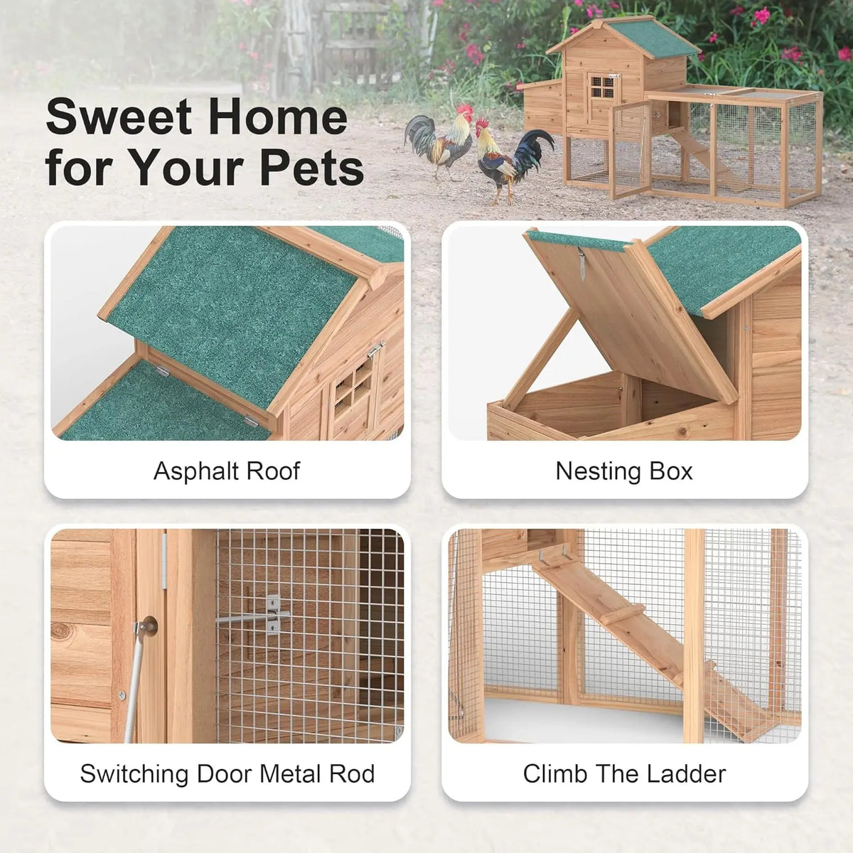 Outdoor Wooden Chicken Coop For 2 To 4 Chickens With Ramp And Waterproof Roof