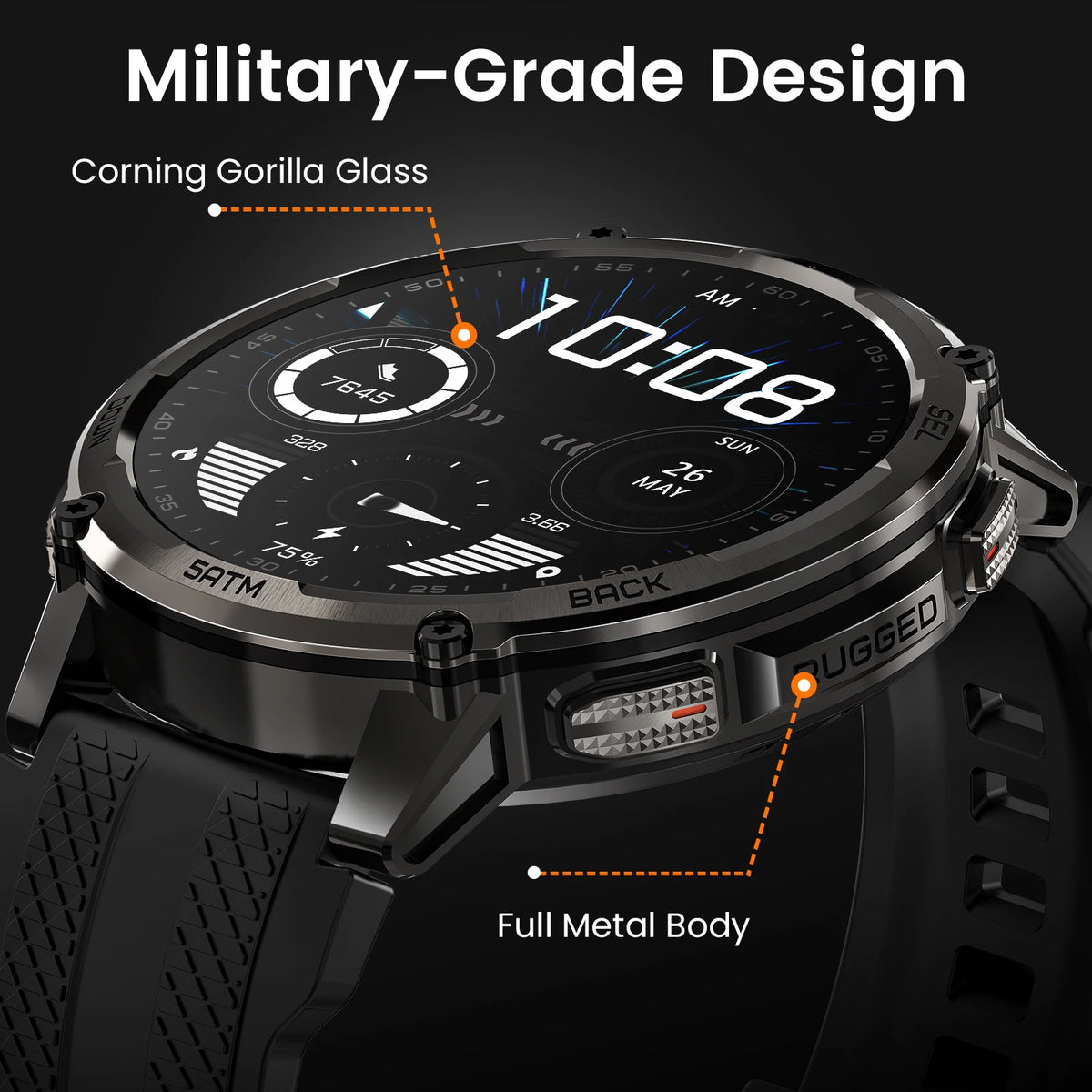 KOSPET TANK T4C Smartwatch Men’s Outdoor Rugged Watch with Flashlight Dual‑Band GPS 50M Waterproof Fitness & Health Tracker