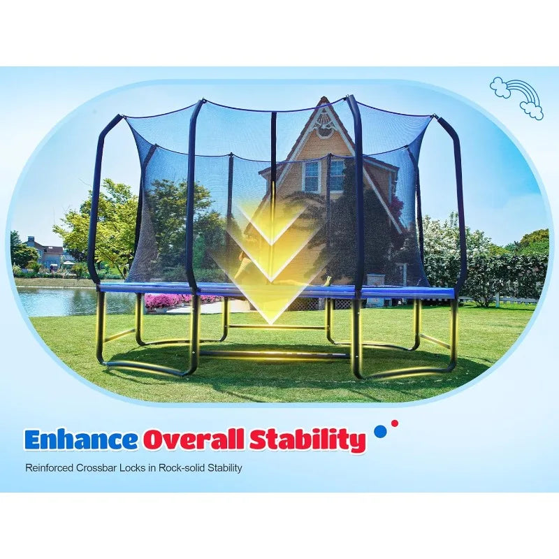 ORCC Oval Outdoor Trampoline with Safety Net - Recreational Gymnastics Trampoline for Kids, Heavy-Duty Galvanized Steel Frame