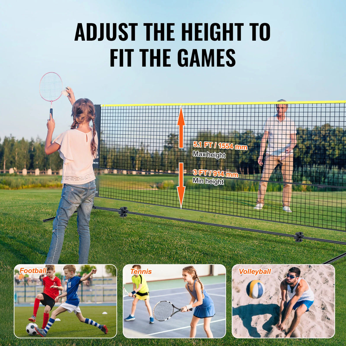 Adjustable Badminton Net Set For Outdoor Court Games