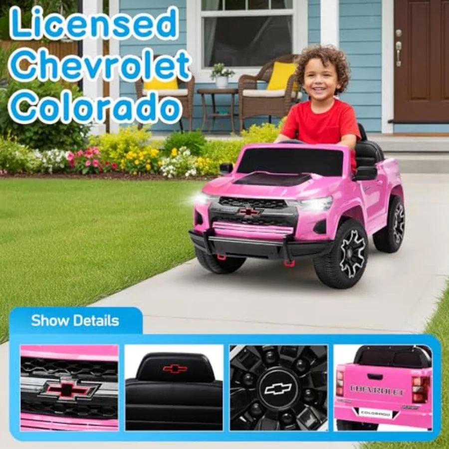 Pink 12V Electric Ride on Car for Toddlers with Remote Control Battery Powered Vehicle Bluetooth LED Lights Soft Start Suitable
