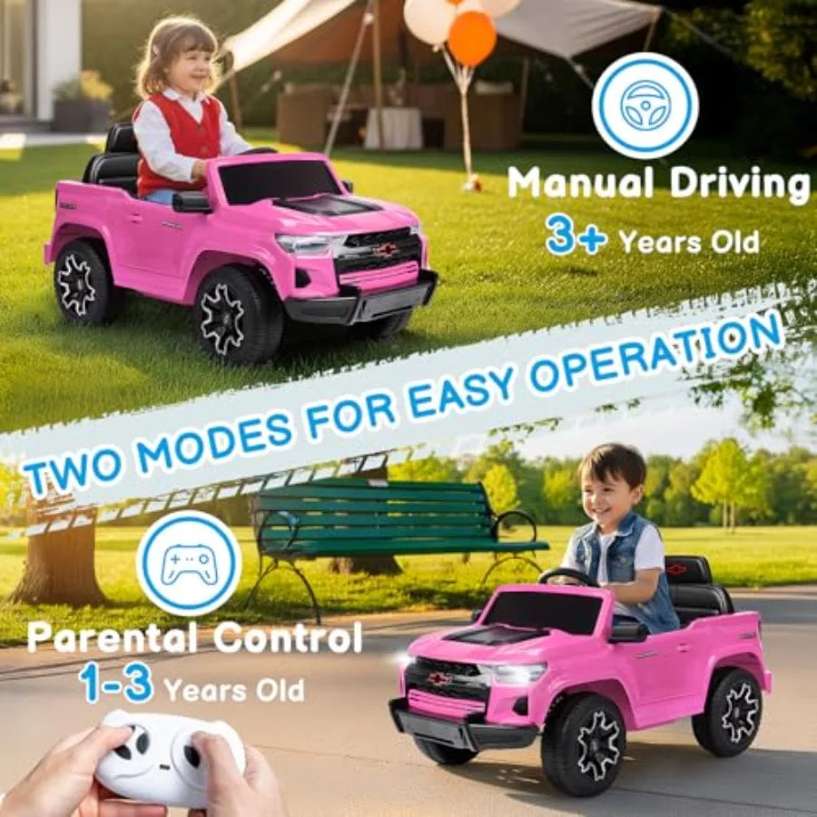 Pink 12V Electric Ride on Car for Toddlers with Remote Control Battery Powered Vehicle Bluetooth LED Lights Soft Start Suitable