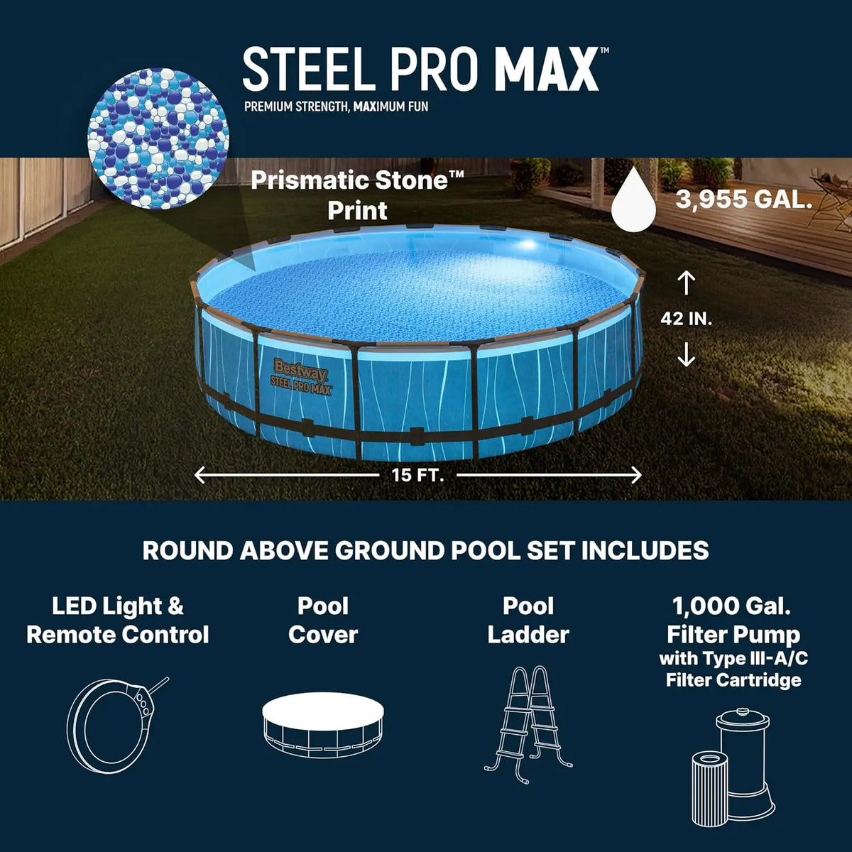 Steel Pro Max Above Ground Swimming Pool With Led Lights