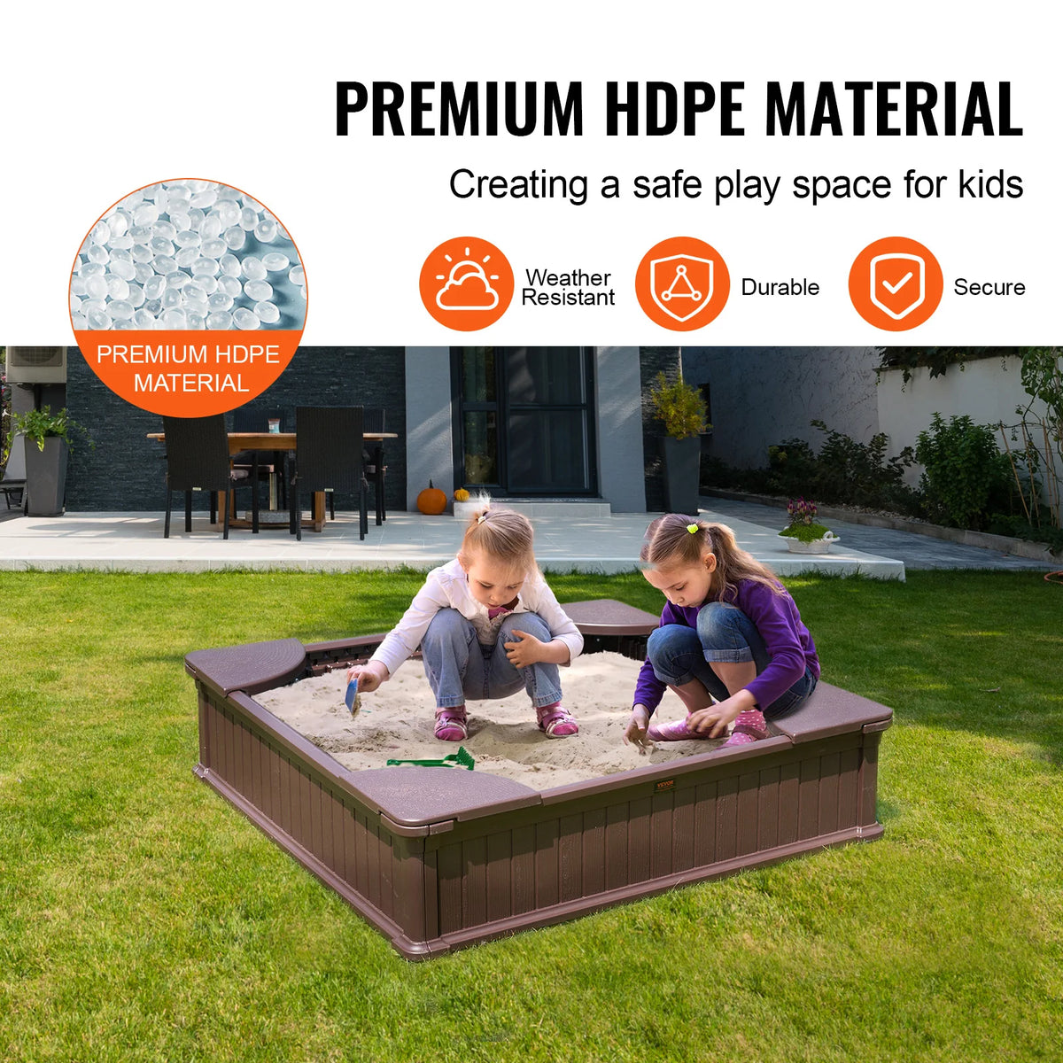 SucceBuy Sandbox With Cover Square Sand Pit Corner Seating