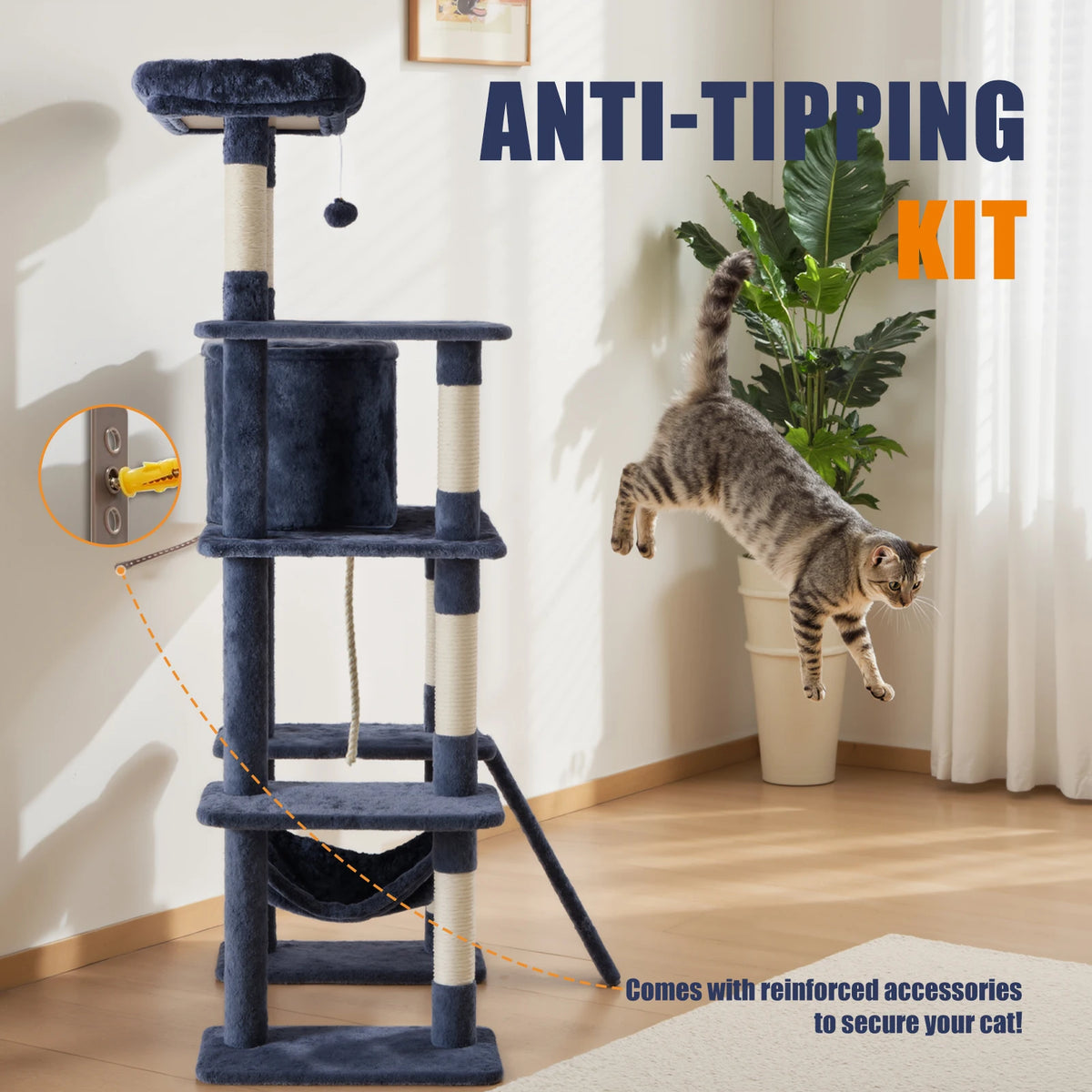 JHK Multilevel Cat Tree With Sisal Scratching Posts And Lounge