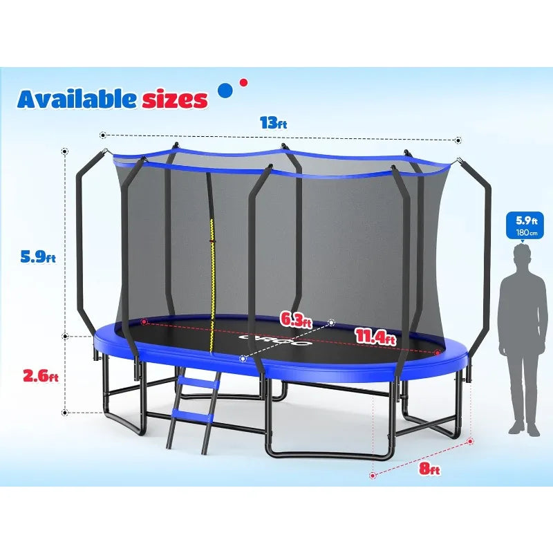 ORCC Oval Outdoor Trampoline with Safety Net - Recreational Gymnastics Trampoline for Kids, Heavy-Duty Galvanized Steel Frame