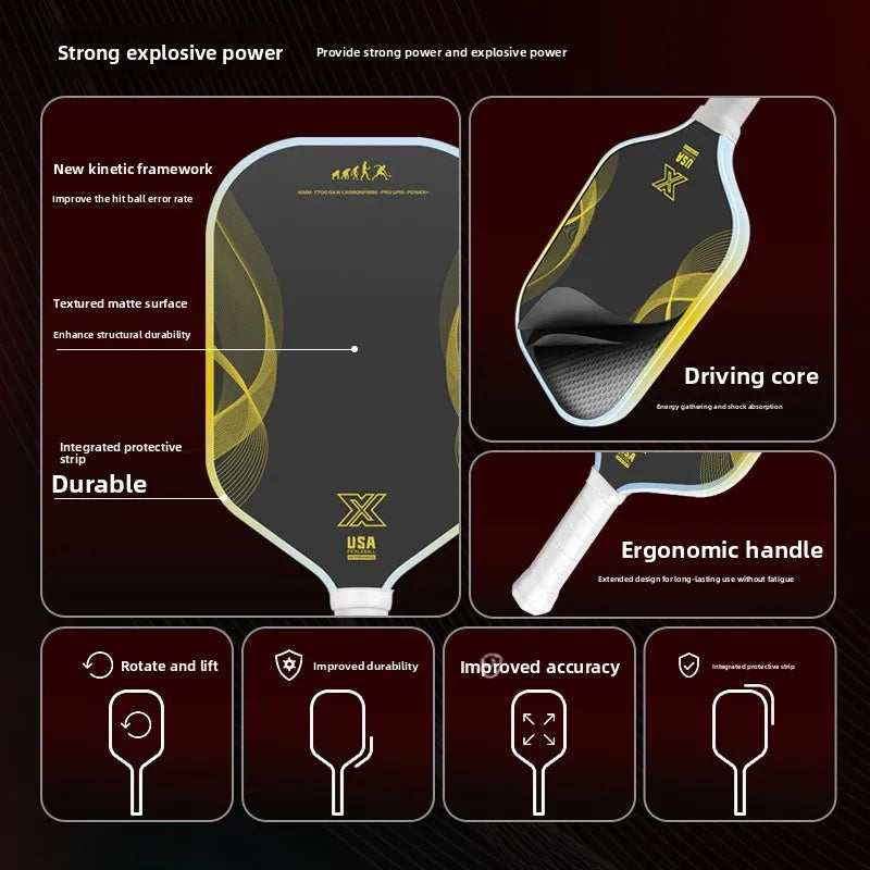 Professional Pickleball Paddles - 16mm Thick, T700 Matte CF Face, PP High-Elastic Honeycomb Core Lightweight Pickle Ball Paddle