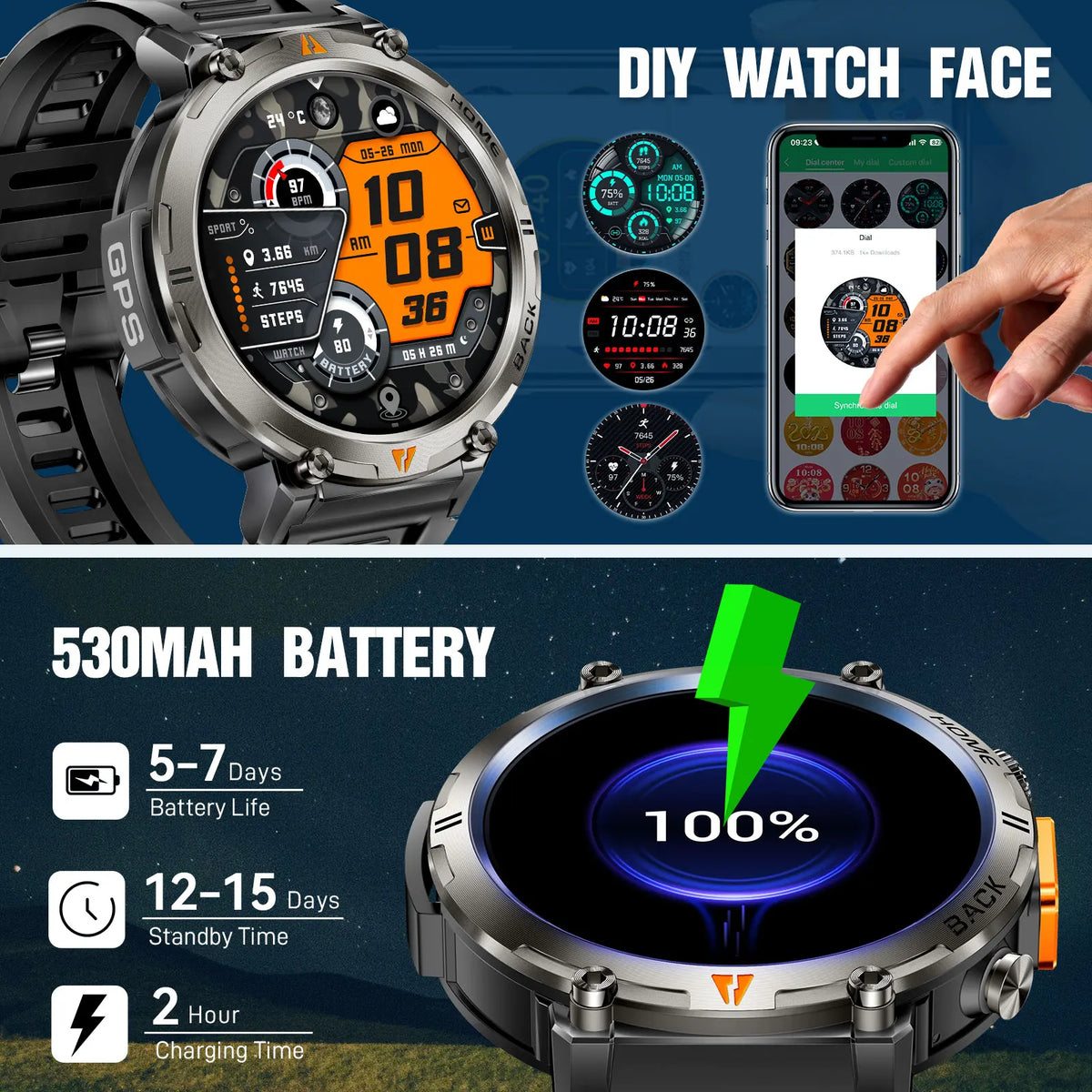 Eigiis Ke3 Bluetooth Smartwatch With Heart Rate And Flashlight