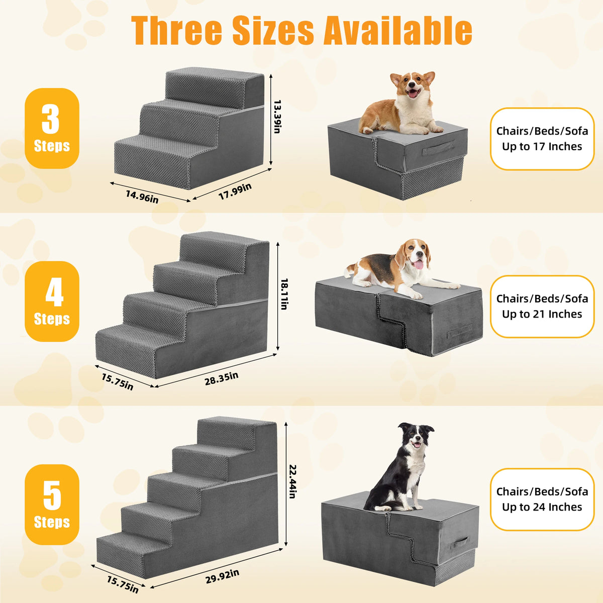 JHK Angled Foam Dog Stairs For Small Dogs Non Slip