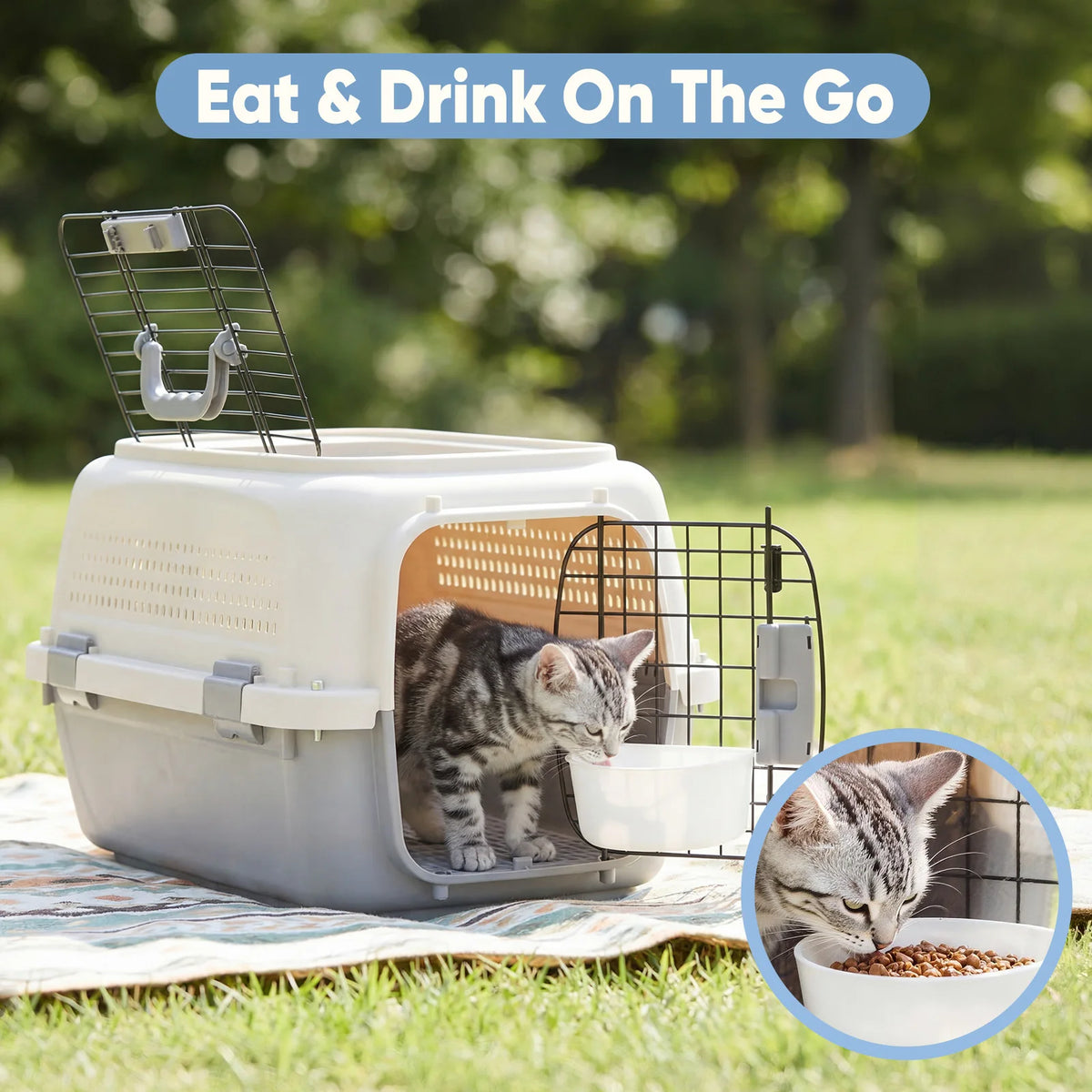 Durable Pet Carrier With Enhanced Latches And Bowl For Pets