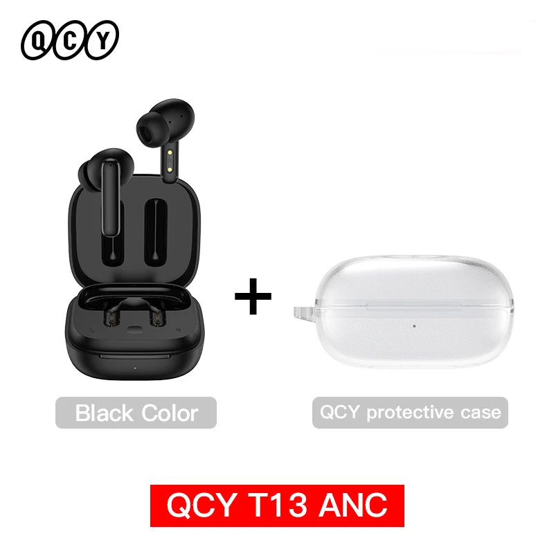 QCY T13 ANC Wireless Earphones Bluetooth 5.3 28dB Active Noise Cancellation Headphones 4 Mics ENC TWS Earbuds 68ms Low Latency