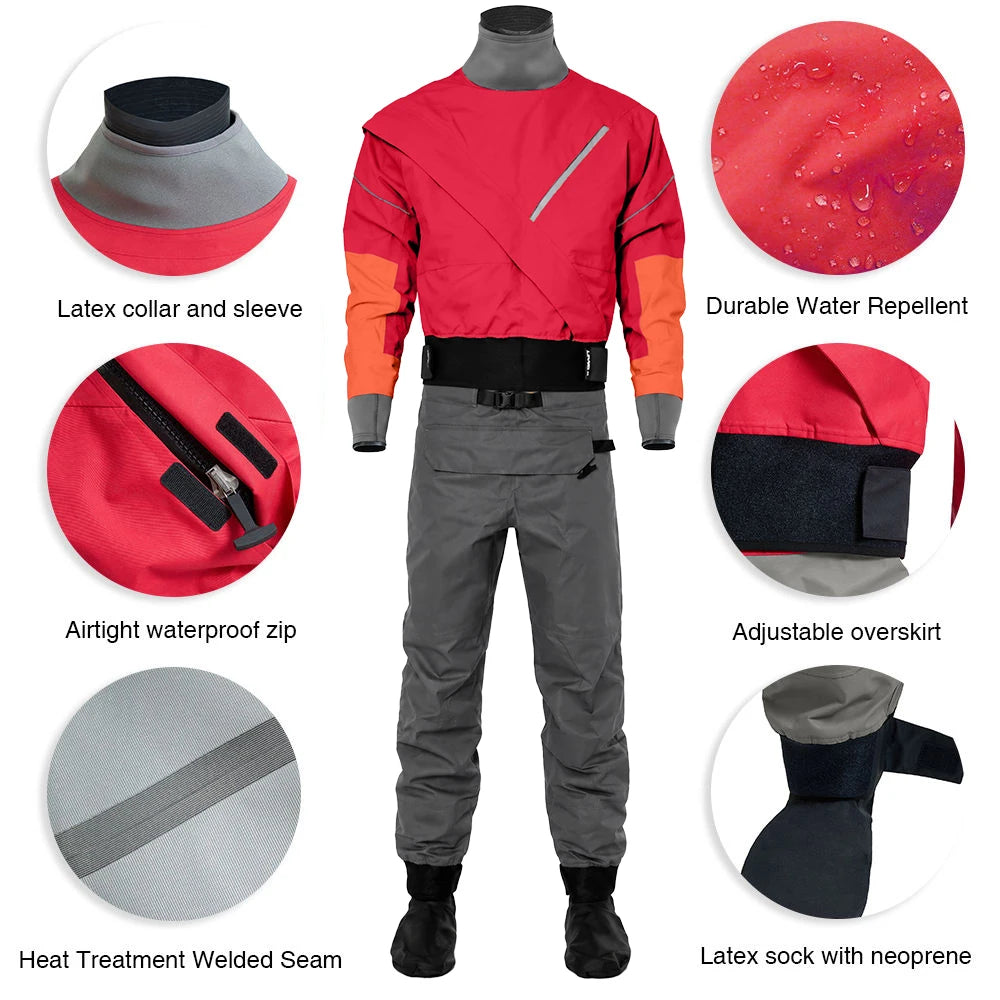 Lkver Mens 3 Layer Waterproof Drysuit With Latex Seals